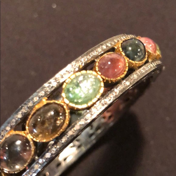 Bangle bracelet w diamonds and stones. - Picture 6 of 9